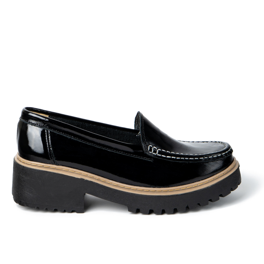 Mocasín Cuero Charol Negro Mujer Hecho en Chile –