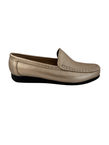 Mocasín de cuero metalizado dorado cómodo y elegante para uso diario con diseño versátil y duradero
