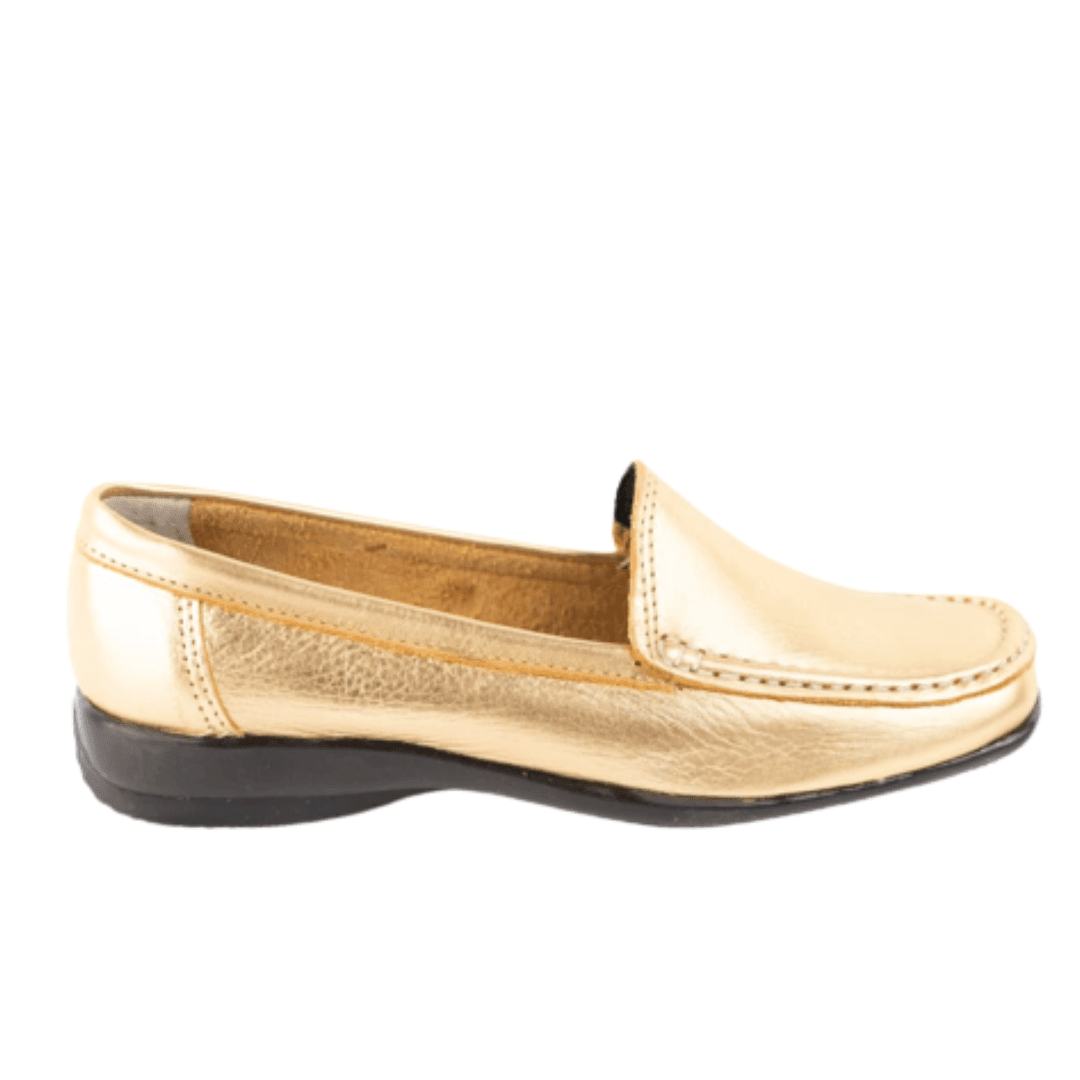 MOCASIN CUERO METALIZADO DORADO ART 059 - Mocasines