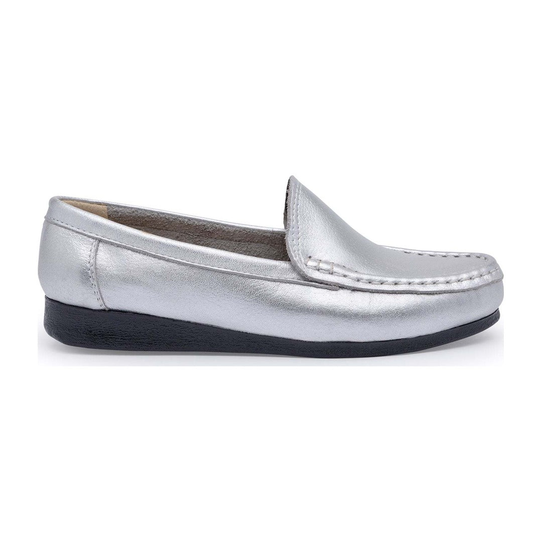Mocasin Cuero Metalizado Plata Art 218