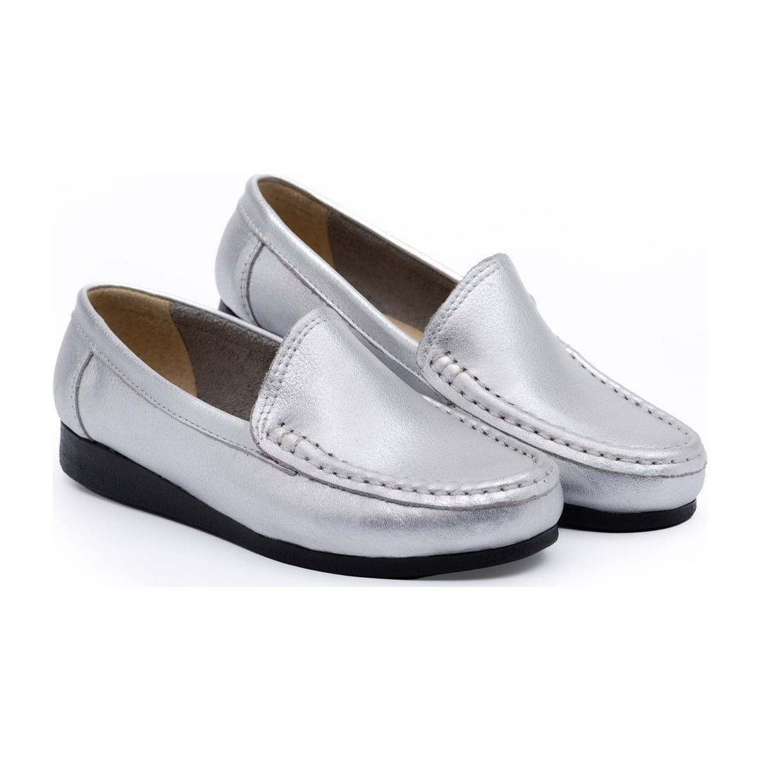Mocasin Cuero Metalizado Plata Art 218