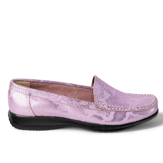 MOCASIN CUERO METALIZADO ROSA ART 059