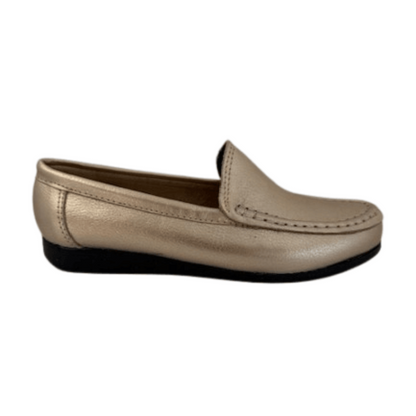 MOCASIN CUERO METALIZADO DORADO ART 218