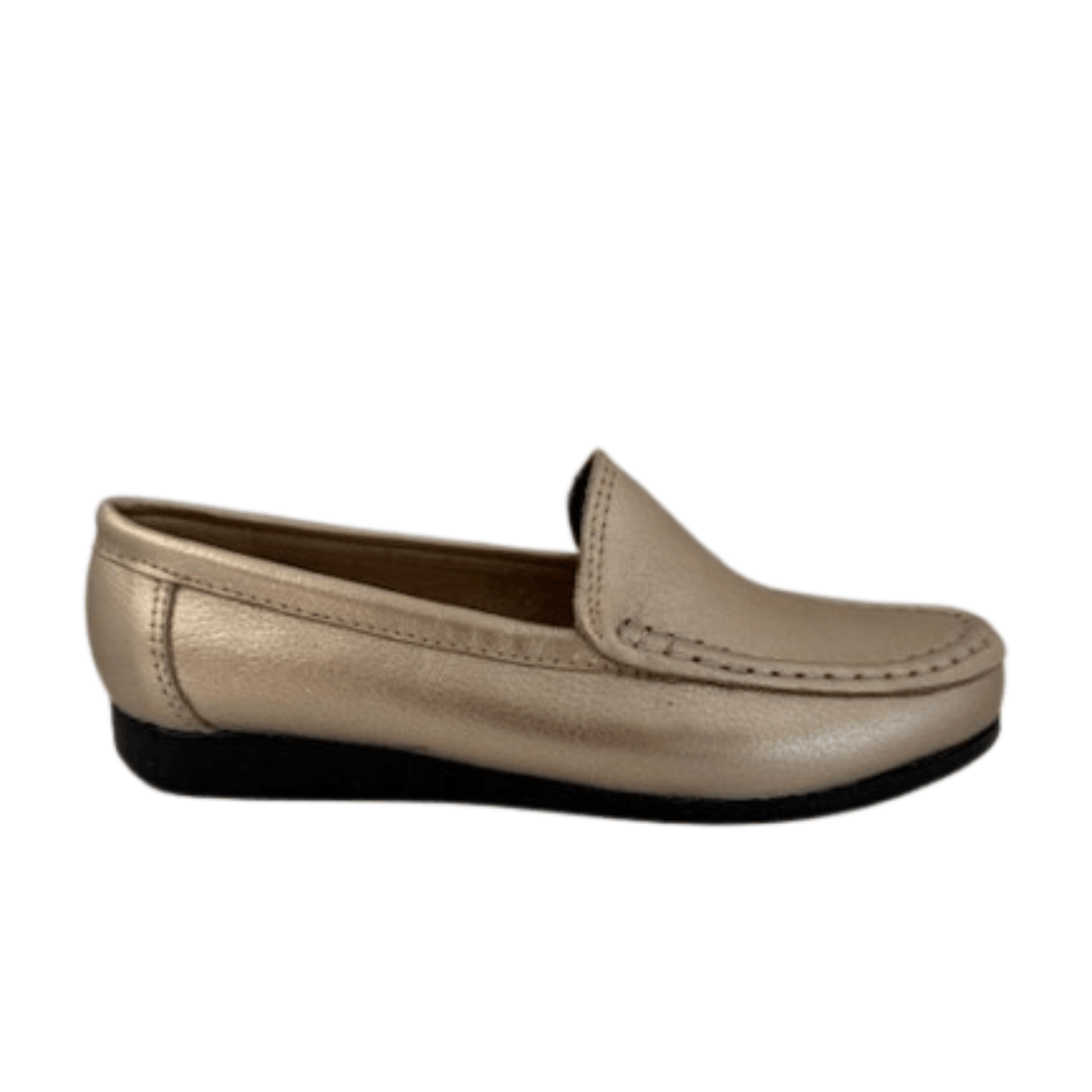 MOCASIN CUERO METALIZADO DORADO ART 218