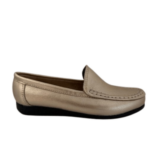 MOCASIN CUERO METALIZADO DORADO ART 218